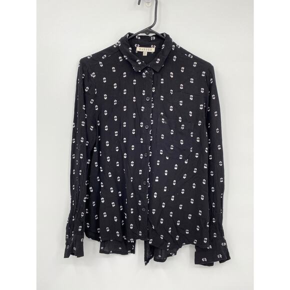 Harper Button Front Printed Long Sleeve Blouse Black Size Medium - Picture 1 of 9